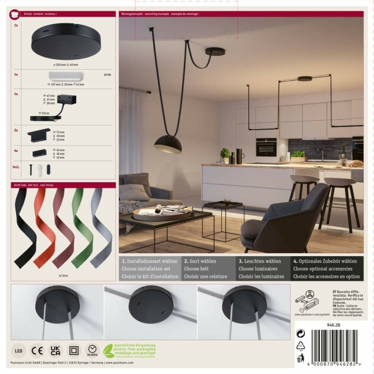 Paulmann ULine Gurt-System Installationsset 230/48V max. 60W Schwarz