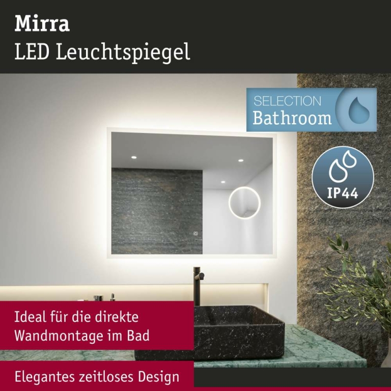 Paulmann LED Leuchtspiegel Mirra  IP44  4000K 750lm / 270lm 230V 20W dimmbar Spiegel