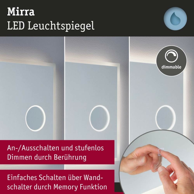 Paulmann LED Leuchtspiegel Mirra  IP44  4000K 750lm / 270lm 230V 20W dimmbar Spiegel