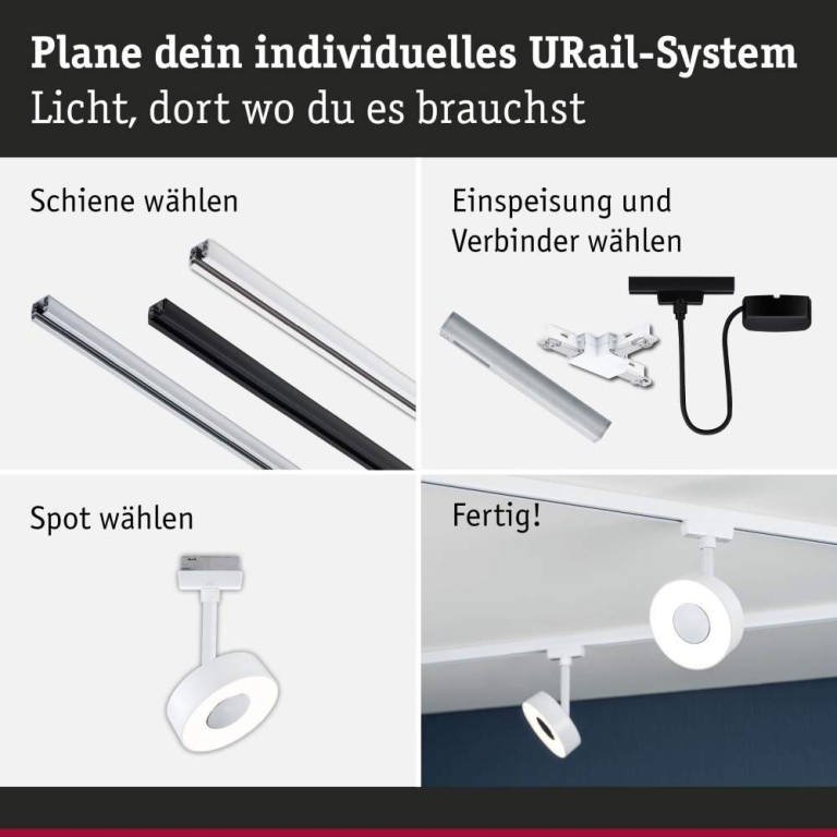 Paulmann URail LED Schienenspot 3-Step-Dim Circle Einzelspot  210lm 5W 3000K dimmbar 230V Signalweiß