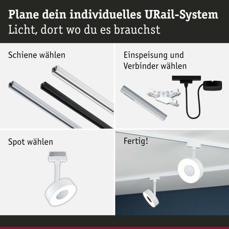 Paulmann URail LED Schienenspot 3-Step-Dim Circle Einzelspot  220lm 5W 4000K dimmbar 230V Signalweiß