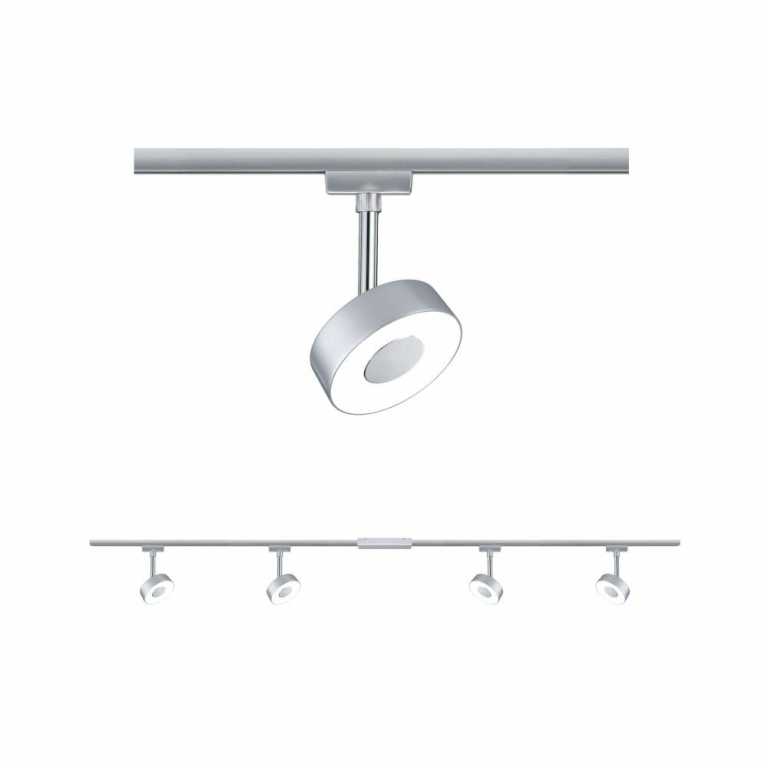 Paulmann URail Komplett-Set Chrom matt inkl. 4 Spots Circle, 2x1m Schiene + Verbinder + Einspeisung