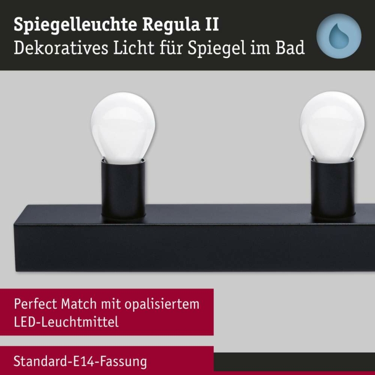Paulmann Set Spiegelleuchte Regula II inkl. Leuchtmittel 4-flammig
  E14 2700K 4x470lm 230V 4x4,5W dimmbar Schwarz Opal
