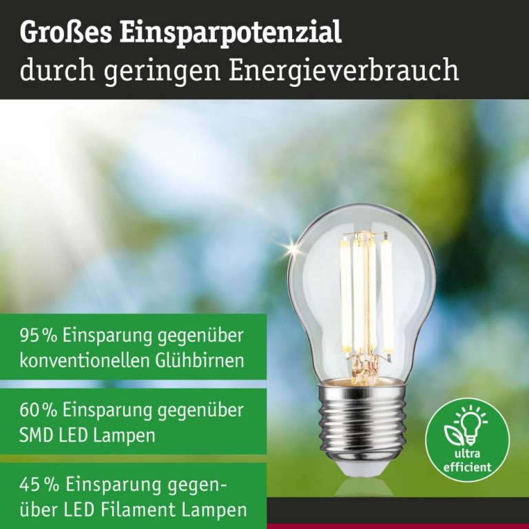 Paulmann Eco-Line Filament 230V LED Tropfen E27 1er-Set  80 mm 525lm 2,5W 3000K  Klar