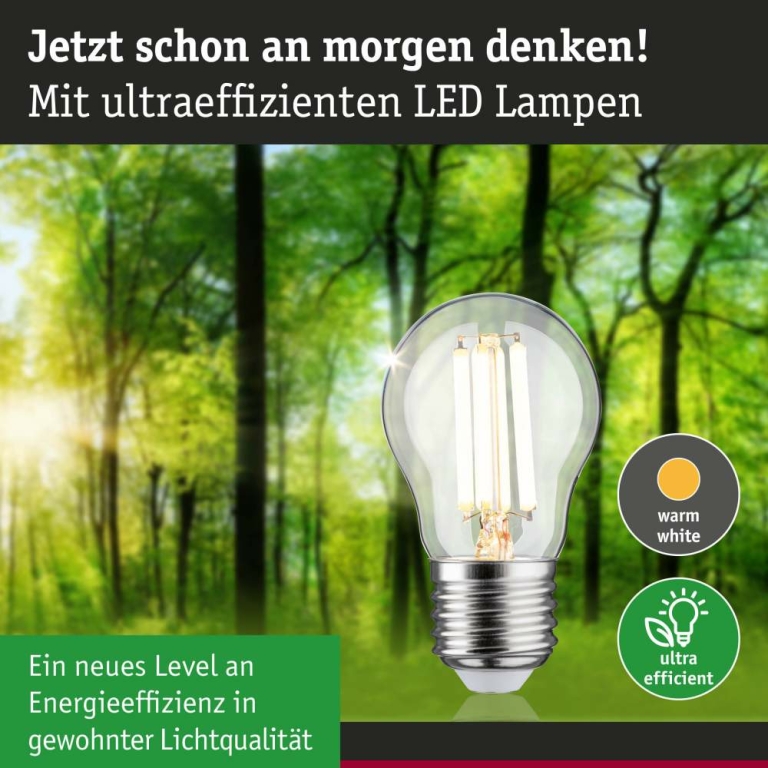 Paulmann Eco-Line Filament 230V LED Tropfen E27 1er-Set  80 mm 840lm 4W 3000K  Klar