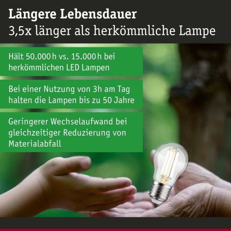 Paulmann Eco-Line Filament 230V LED Tropfen E27 1er-Set  80 mm 840lm 4W 3000K  Klar