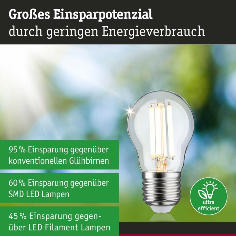 Paulmann Eco-Line Filament 230V LED Tropfen E27 1er-Set  80 mm 840lm 4W 3000K  Klar