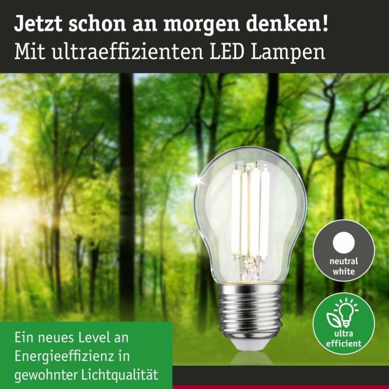 Paulmann Eco-Line Filament 230V LED Tropfen E27 1er-Set  80 mm 525lm 2,5W 4000K  Klar