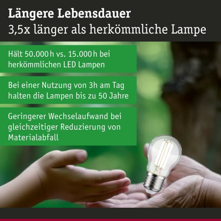 Paulmann Eco-Line Filament 230V LED Tropfen E27 1er-Set  80 mm 525lm 2,5W 4000K  Klar