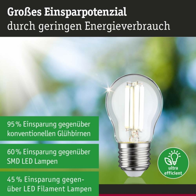 Paulmann Eco-Line Filament 230V LED Tropfen E27 1er-Set  80 mm 525lm 2,5W 4000K  Klar