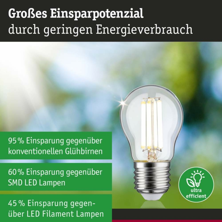 Paulmann Eco-Line Filament 230V LED Tropfen E27 1er-Set  80 mm 840lm 4W 4000K  Klar