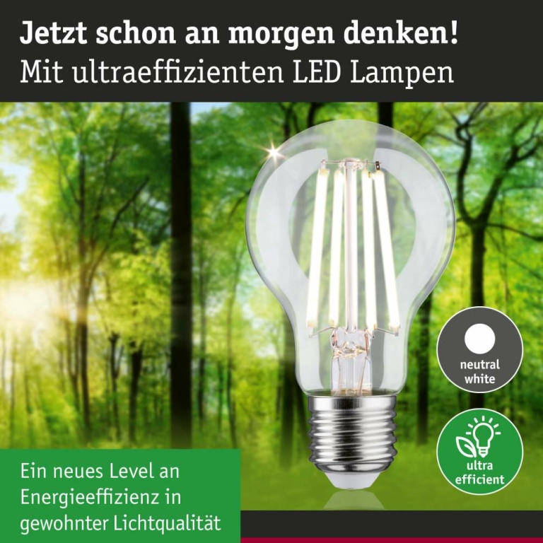 Paulmann Eco-Line Filament 230V LED Birne E27 Einzelleuchte  840lm 4,5W 4000K dimmbar Klar