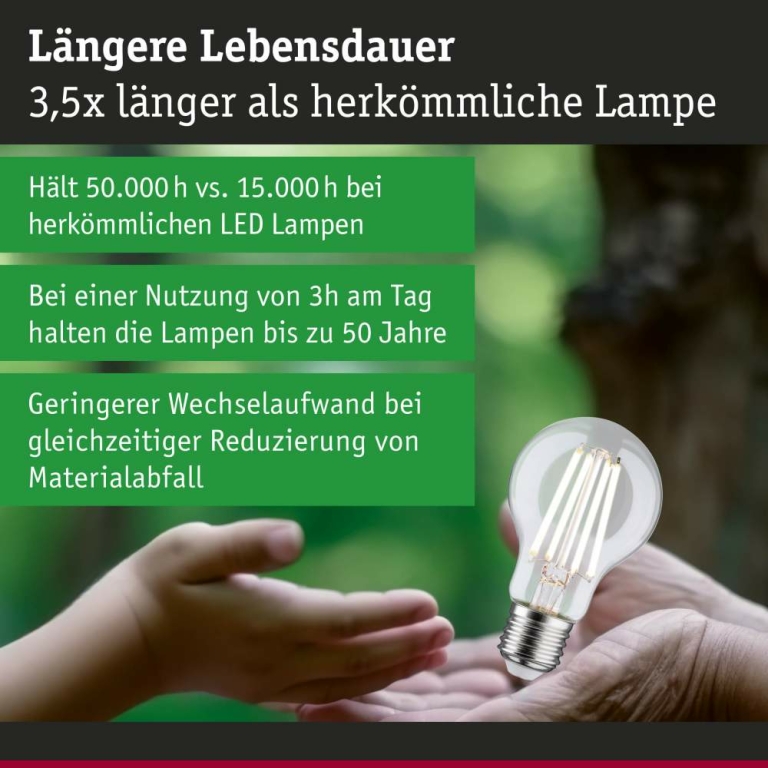 Paulmann Eco-Line Filament 230V LED Birne E27 Einzelleuchte  840lm 4,5W 4000K dimmbar Klar