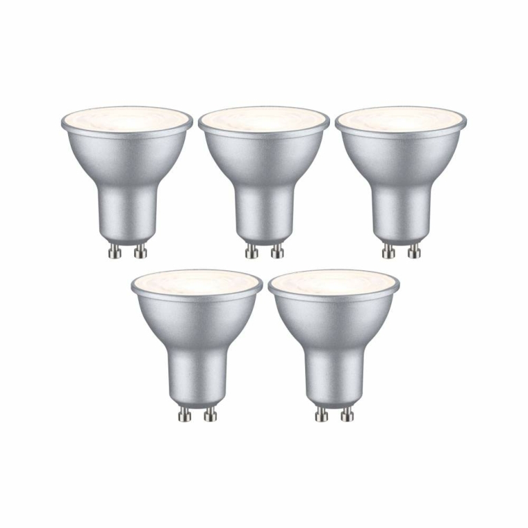 Paulmann Standard 230V LED Reflektor GU10 5er-Set  460lm 4,9W 2700K  Weißaluminium