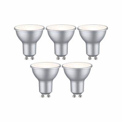 Paulmann Standard 230V LED Reflektor GU10 5er-Set  460lm 4,9W 2700K  Weißaluminium