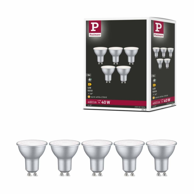 Paulmann Standard 230V LED Reflektor GU10 5er-Set  460lm 4,9W 4000K  Weißaluminium
