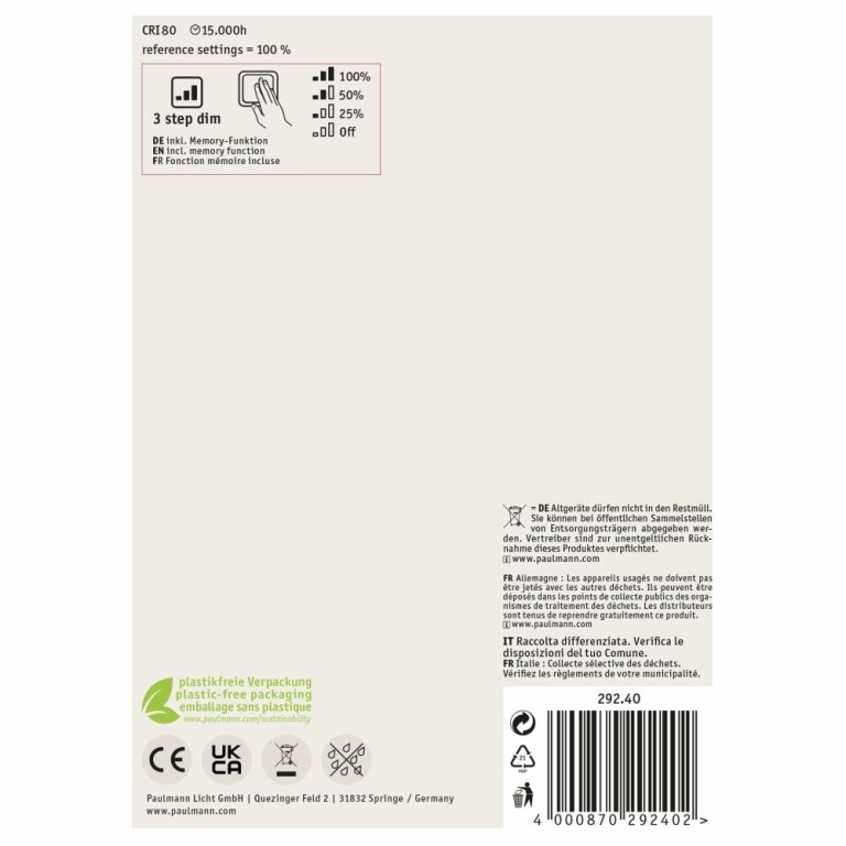 Paulmann Floating Shine Standard 230V LED Globe E27   150lm 4W 1800K dimmbar Rauchglas