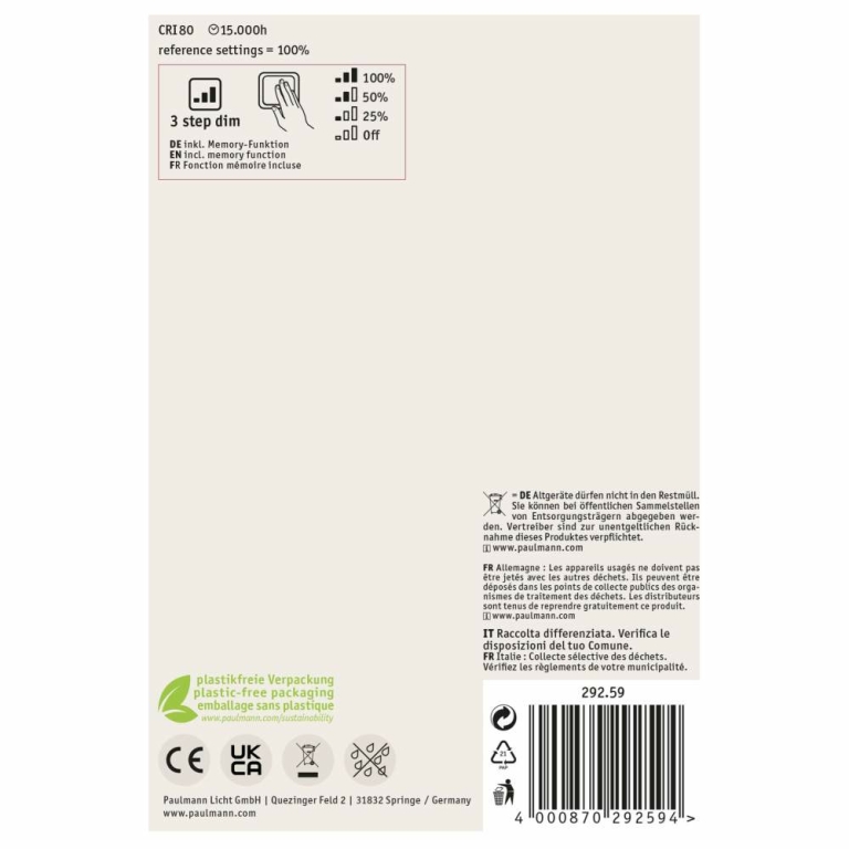 Paulmann Metallic Glow Standard 230V LED Globe E27  180lm 4W 1800K dimmbar Messing