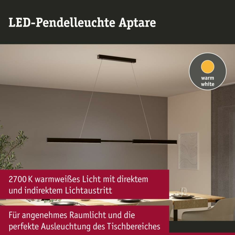 Paulmann LED Pendelleuchte Aptare Schwarz Touchless Sensor 2700K dimmbar verstellbare Breite & Höhe