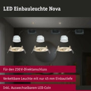 LED Einbauleuchte Nova Coin Basisset starr IP44 rund 78mm  Coin 3x6W 3x470lm 230V  2700K Gold matt