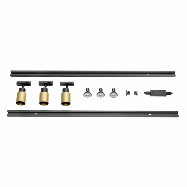 SLV 1-Phasen Schienen Set PURI 2.0 schwarz gold inkl. QPAR51 Leuchtmittel