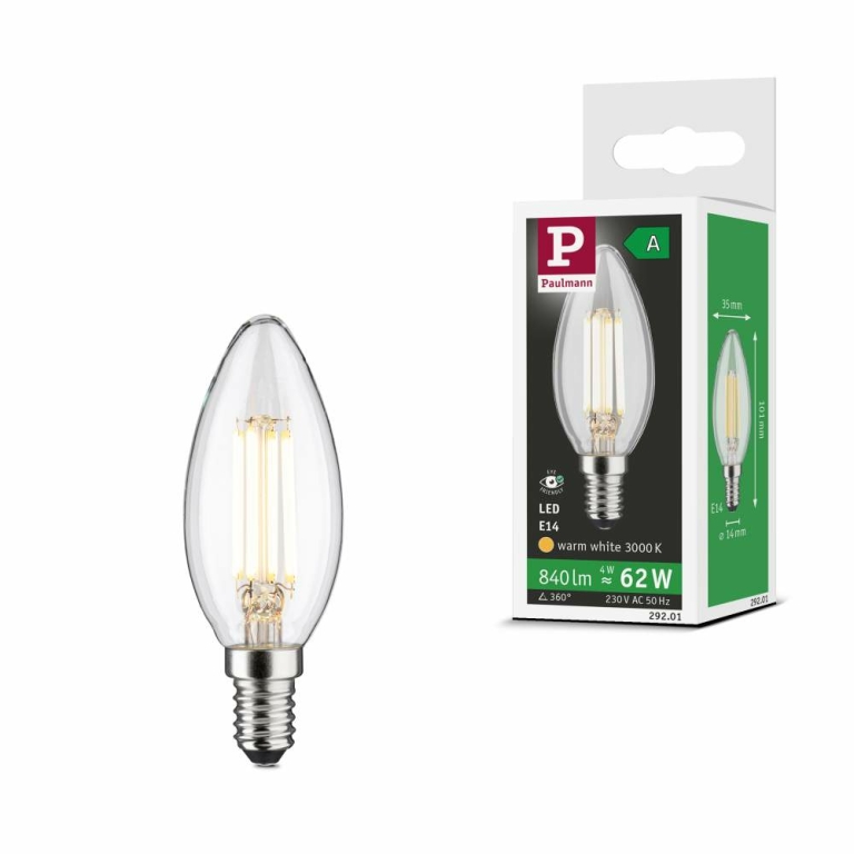 Paulmann Eco-Line Filament 230V LED Kerze E14   840lm 4W 3000K  Klar