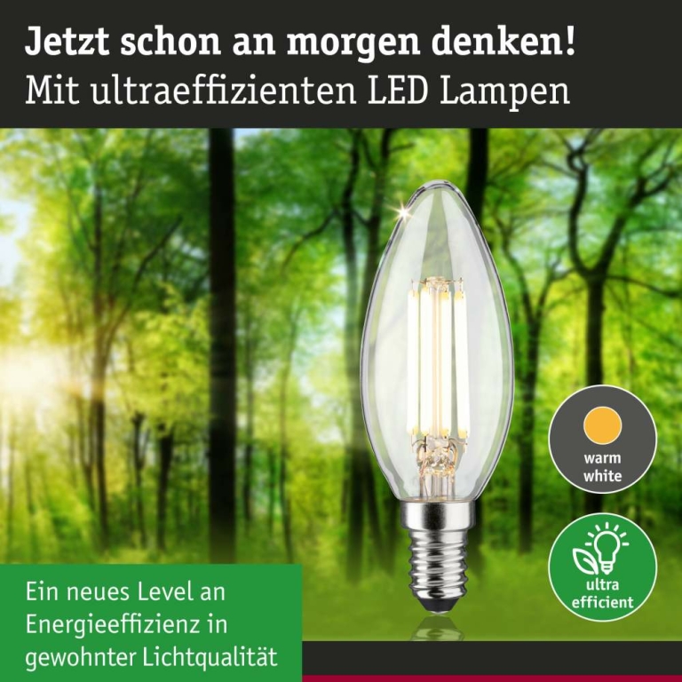 Paulmann Eco-Line Filament 230V LED Kerze E14   840lm 4W 3000K  Klar