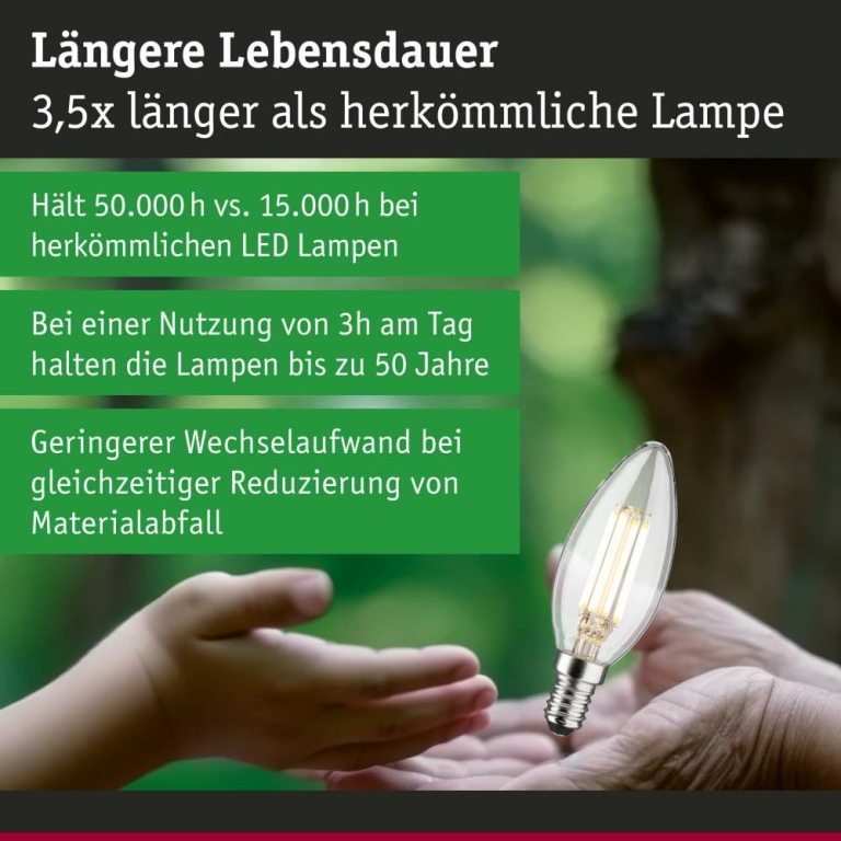 Paulmann Eco-Line Filament 230V LED Kerze E14   840lm 4W 3000K  Klar