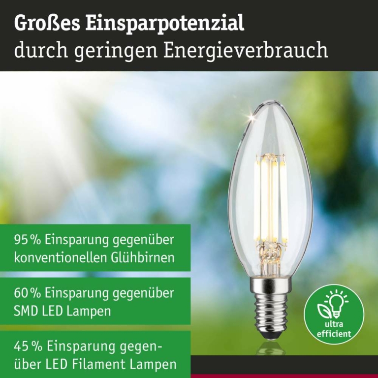 Paulmann Eco-Line Filament 230V LED Kerze E14   840lm 4W 3000K  Klar