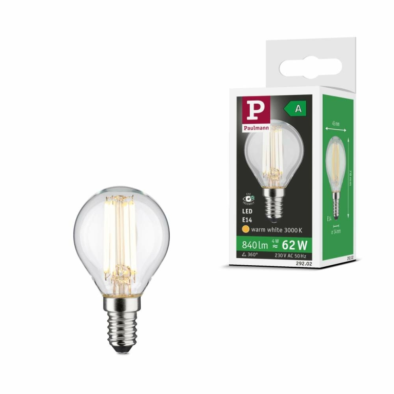 Paulmann Eco-Line Filament 230V LED Tropfen E14   78 mm 840lm 4W 3000K  Klar