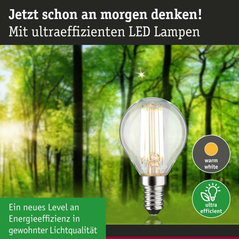 Paulmann Eco-Line Filament 230V LED Tropfen E14   78 mm 840lm 4W 3000K  Klar
