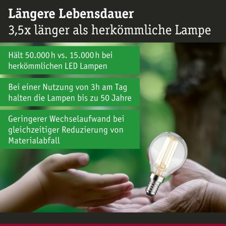 Paulmann Eco-Line Filament 230V LED Tropfen E14   78 mm 840lm 4W 3000K  Klar
