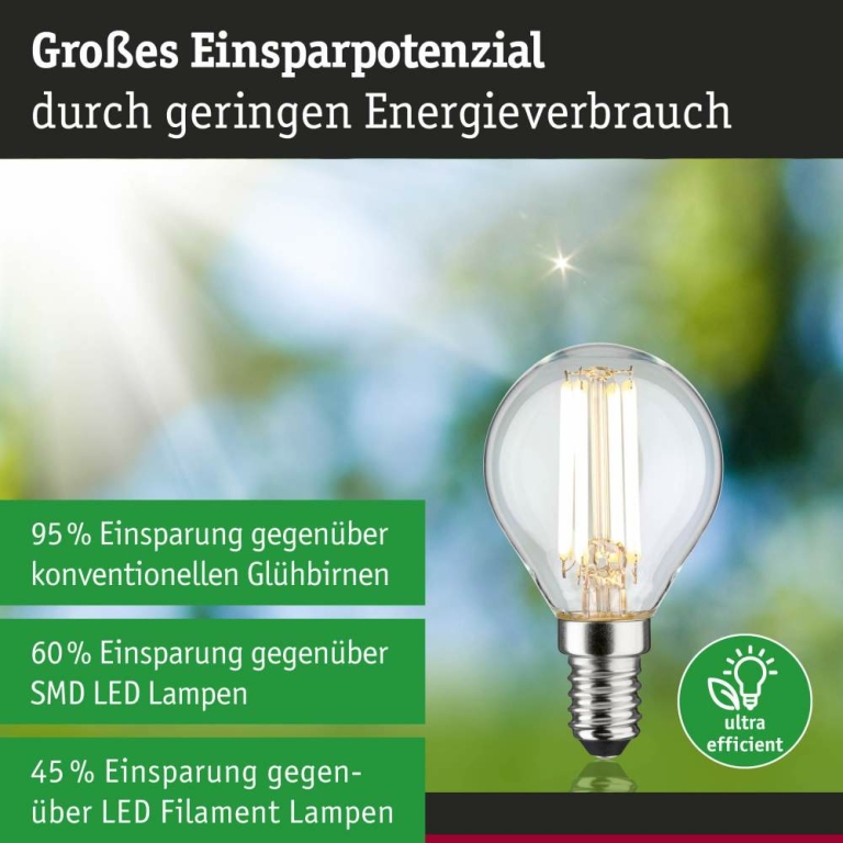 Paulmann Eco-Line Filament 230V LED Tropfen E14   78 mm 840lm 4W 3000K  Klar