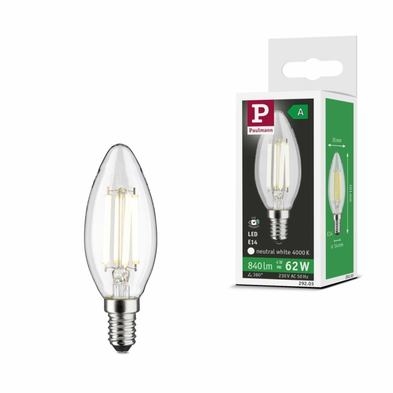 Paulmann Eco-Line Filament 230V LED Kerze E14  840lm 4W 4000K  Klar