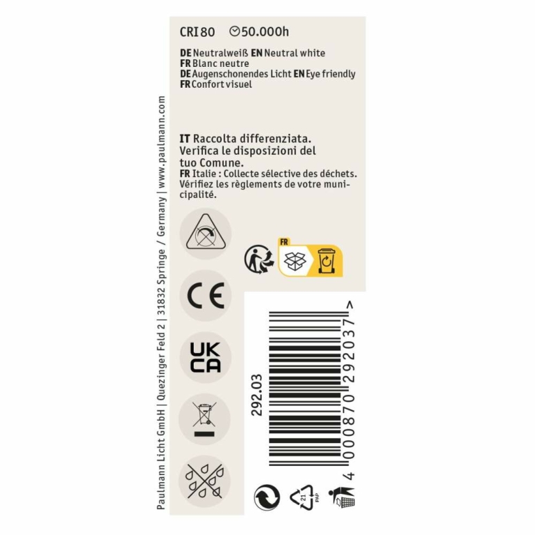 Paulmann Eco-Line Filament 230V LED Kerze E14  840lm 4W 4000K  Klar
