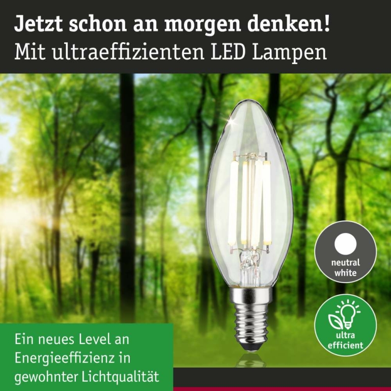 Paulmann Eco-Line Filament 230V LED Kerze E14  840lm 4W 4000K  Klar