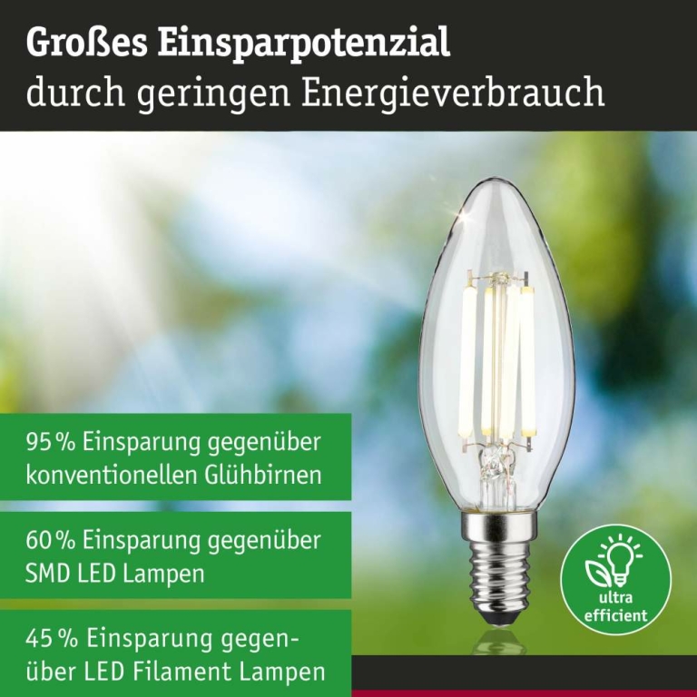 Paulmann Eco-Line Filament 230V LED Kerze E14  840lm 4W 4000K  Klar