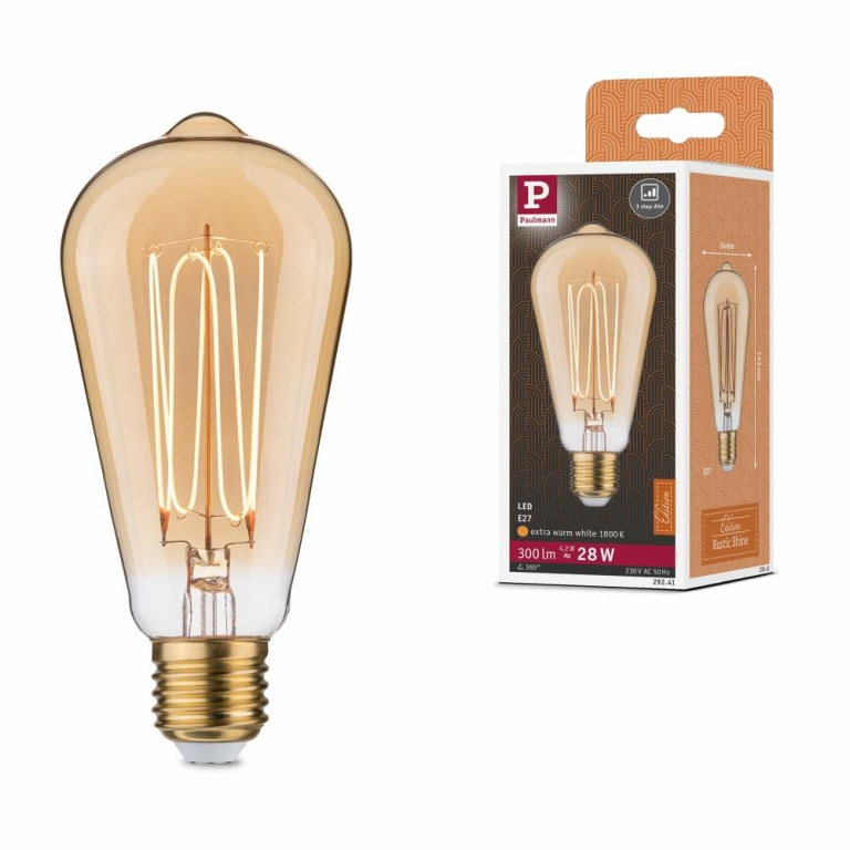 Paulmann Rustic Shine Standard 230V LED Kolben E27 Filament in I-Form  300lm 4,2W 1800K dimmbar Gold