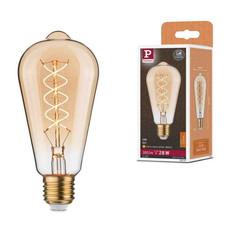 Paulmann Rustic Shine Standard 230V LED Kolben E27 Filament in S-Form  300lm 4,2W 1800K dimmbar Gold