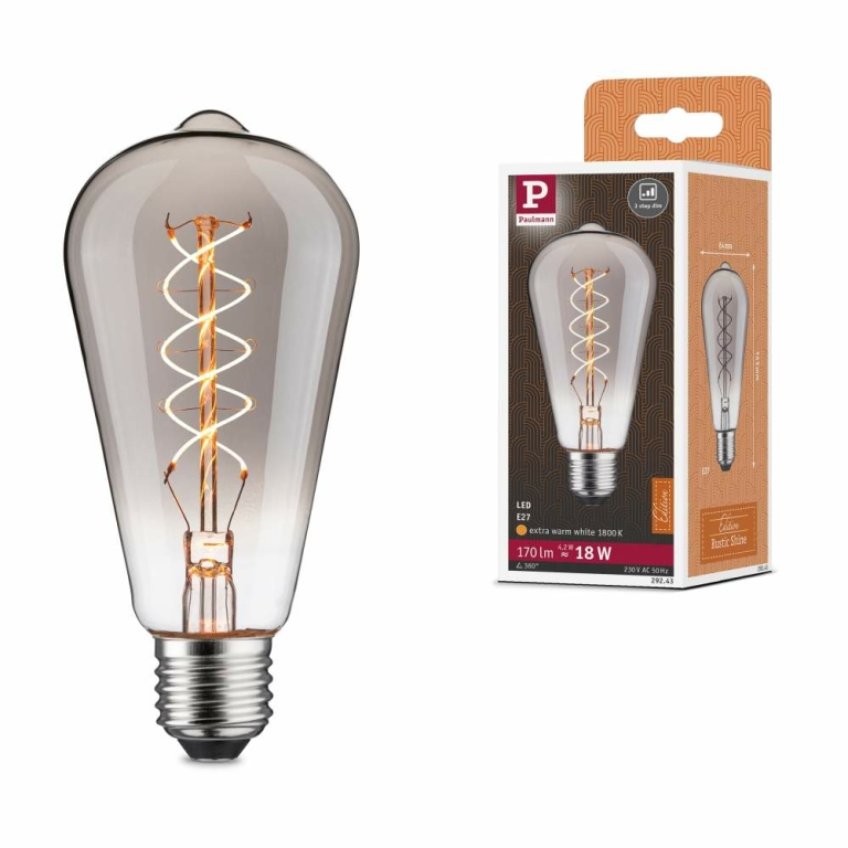 Paulmann Rustic Shine Standard 230V LED Kolben E27 Filament in S-Form  170lm 4,2W 1800K dimmbar Rauchglas