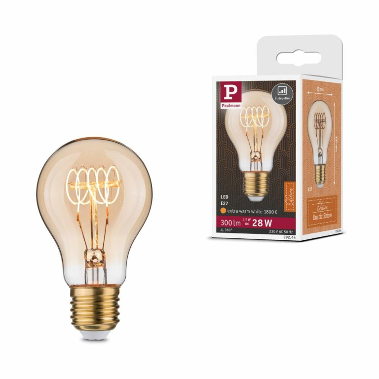 Paulmann Rustic Shine Standard 230V LED Birne E27   300lm 4,5W 1800K dimmbar Gold