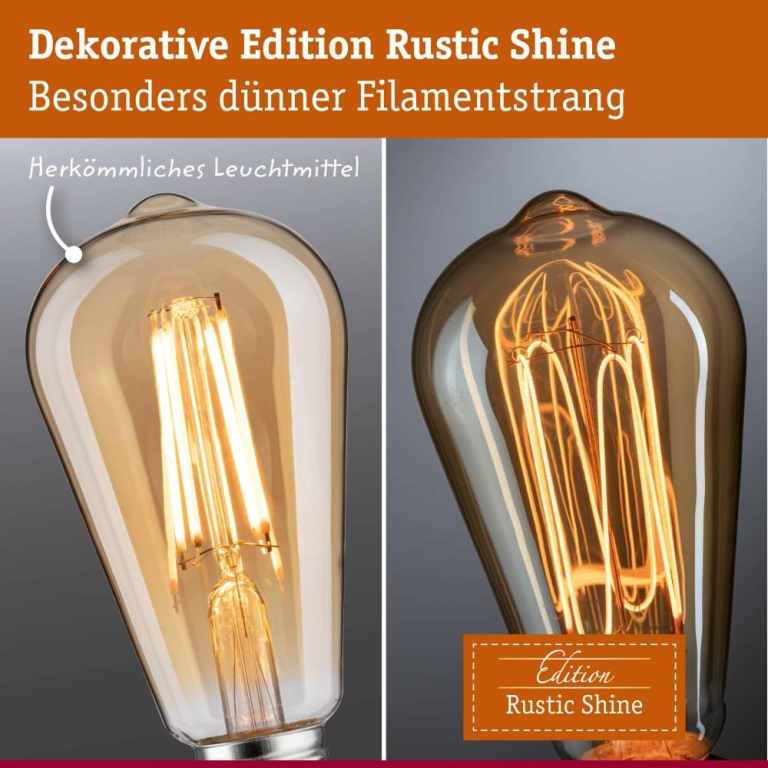 Paulmann Rustic Shine Standard 230V LED Globe E27 Filament in I-Form  300lm 4,2W 1800K dimmbar Gold