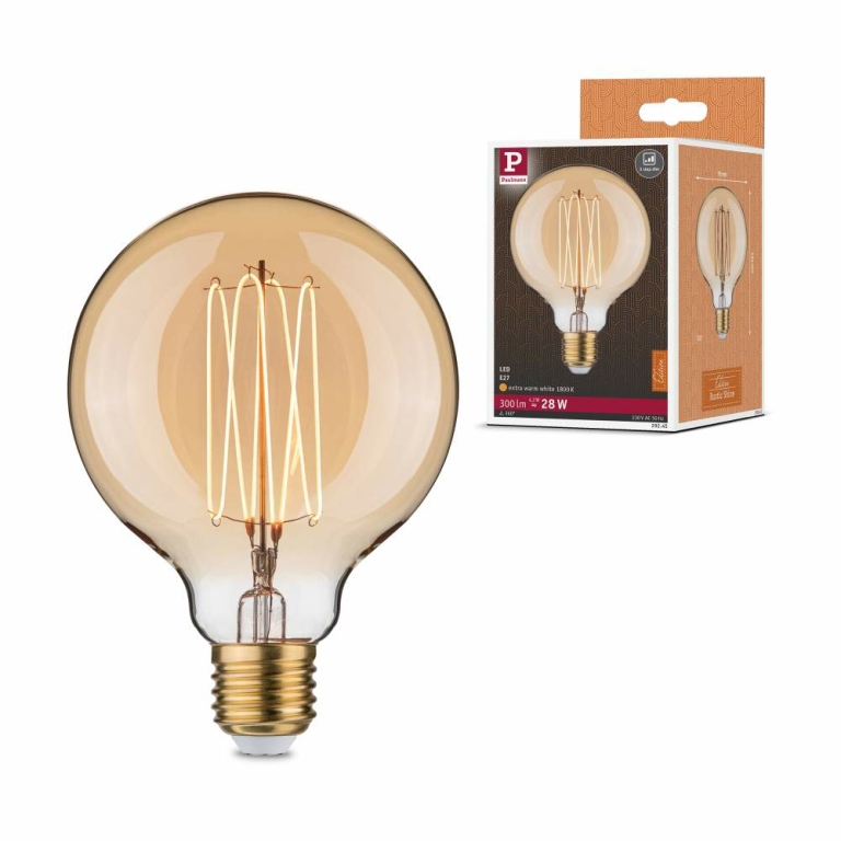 Paulmann Rustic Shine Standard 230V LED Globe E27 Filament in I-Form  300lm 4,2W 1800K dimmbar Gold