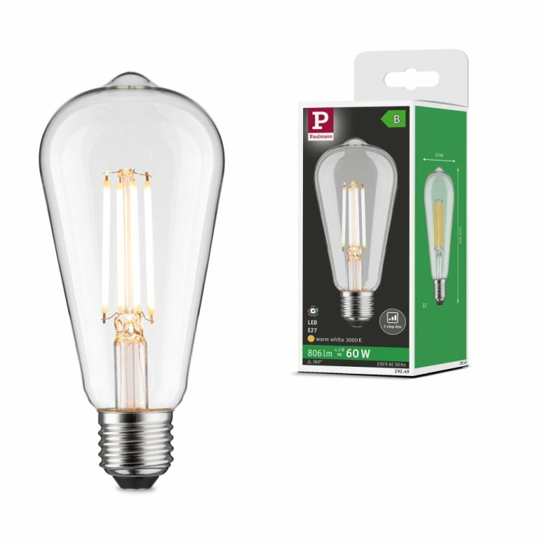 Paulmann Eco-Line Filament 230V LED Kolben ST64 E27   806lm 4,3W 3000K dimmbar Klar