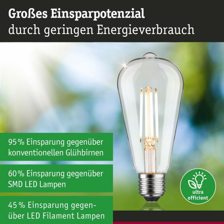 Paulmann Eco-Line Filament 230V LED Kolben ST64 E27   806lm 4,3W 3000K dimmbar Klar