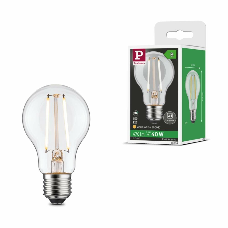 Paulmann Eco-Line Filament 230V LED Birne E27 Einzelleuchte  470lm 2,5W 3000K dimmbar Klar