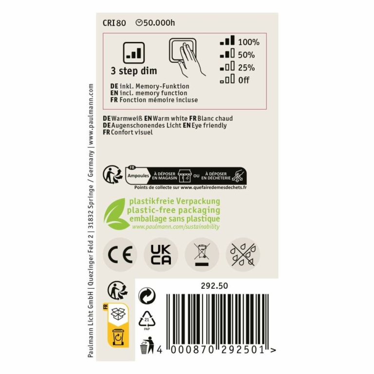 Paulmann Eco-Line Filament 230V LED Birne E27 Einzelleuchte  470lm 2,5W 3000K dimmbar Klar