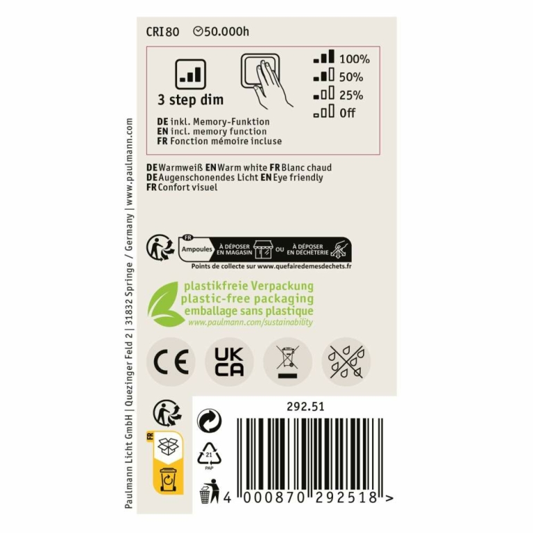 Paulmann Eco-Line Filament 230V LED Birne E27 Einzelleuchte  806lm 4,3W 3000K dimmbar Klar