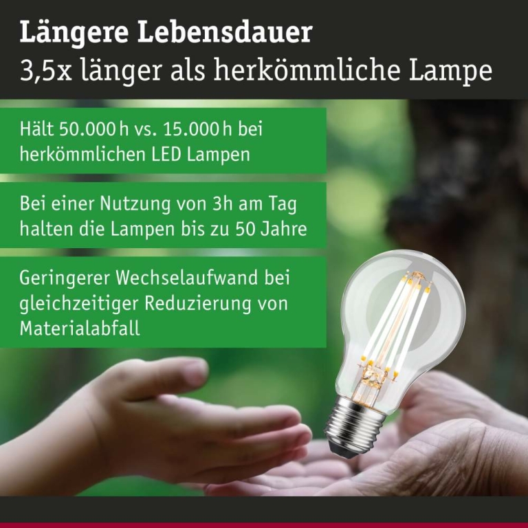 Paulmann Eco-Line Filament 230V LED Birne E27 Einzelleuchte  806lm 4,3W 3000K dimmbar Klar