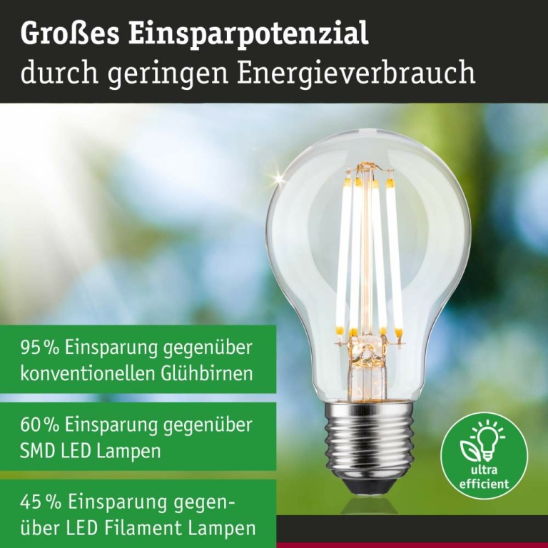 Paulmann Eco-Line Filament 230V LED Birne E27 Einzelleuchte  806lm 4,3W 3000K dimmbar Klar